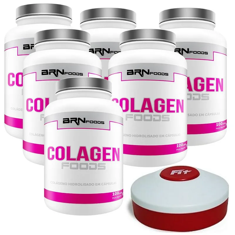 Kit 6x Colageno 100 cap + Porta Cap. - BRN FOODS