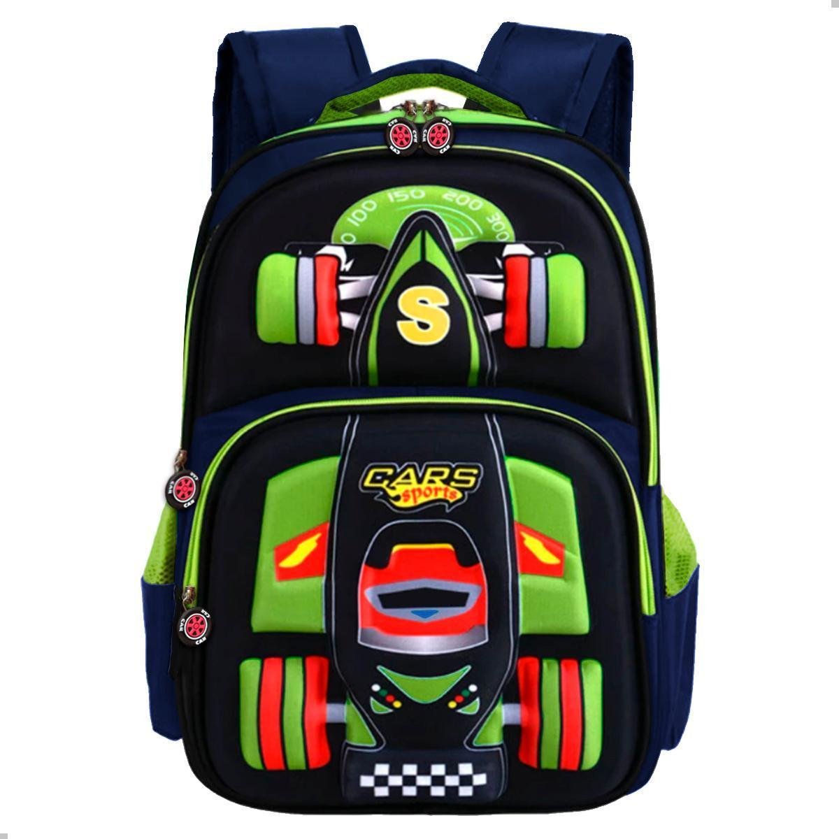 Mochila Para Meninos Infantil Carro de Corrida Escolar 3D