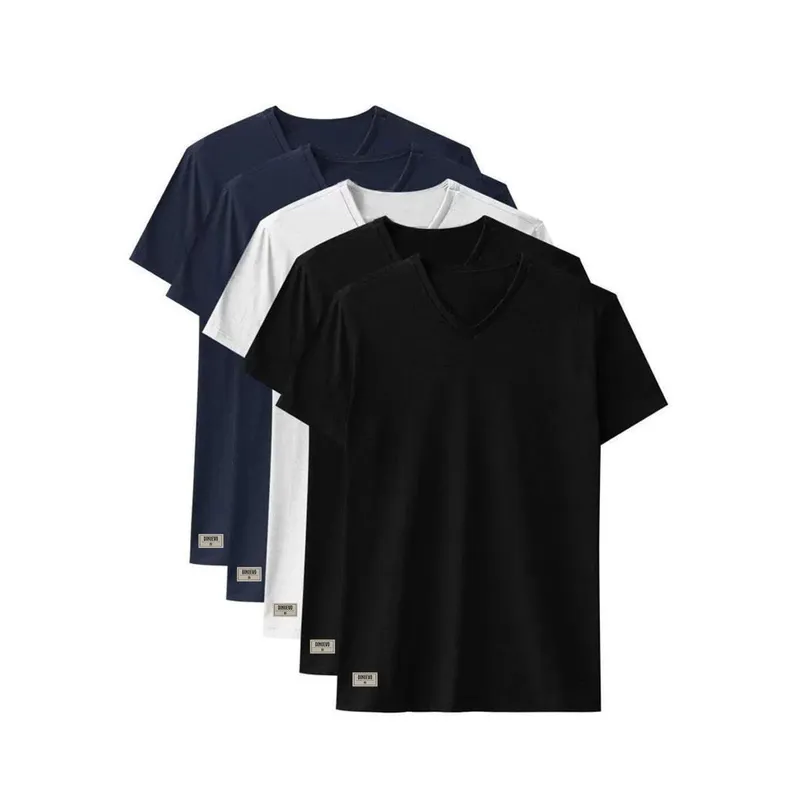 Kit 5 Camisetas Basicas Gola V 100% Algodão 30.1 Di Nuevo Masculina