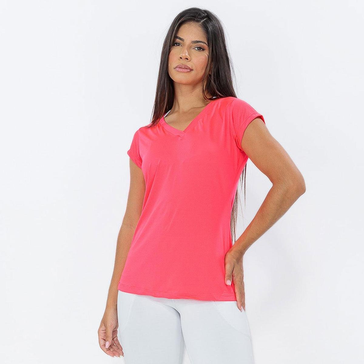 Camiseta Feminina Manga Curta UV 50+ New Trip Rosa Florescente