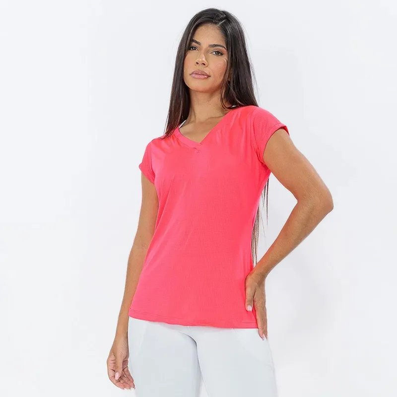 Camiseta Feminina Manga Curta UV 50+ New Trip Rosa Florescente