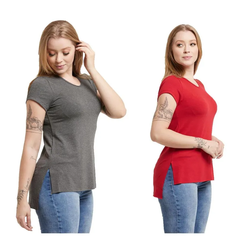 Kit 02 Camisetas Feminina Viscolycra Mullet Tampa Bumbum