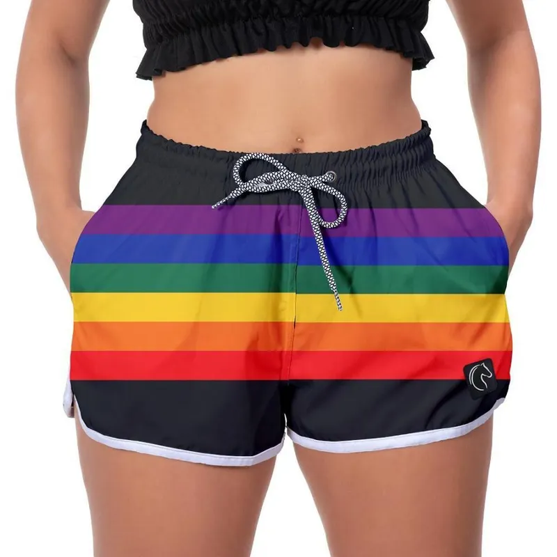 Elastano Short Praia Premium Feminino Listrado Laranja Estampado Academia Fitness Caminhada