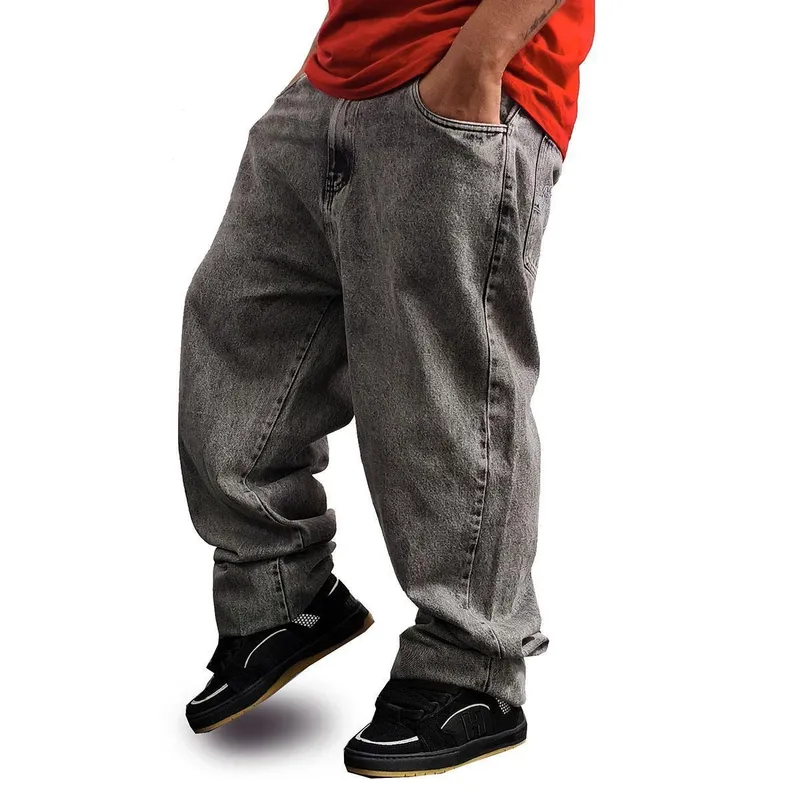 Calça Jeans Chronic Baggy Cinza Estonado Bordado Hip Hop 03