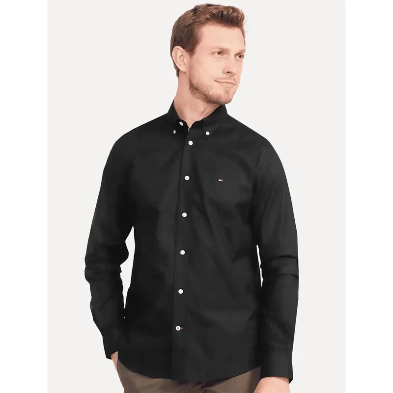 Camisa Tommy Hilfiger Masculina Regular Fit Classic Collar Preta