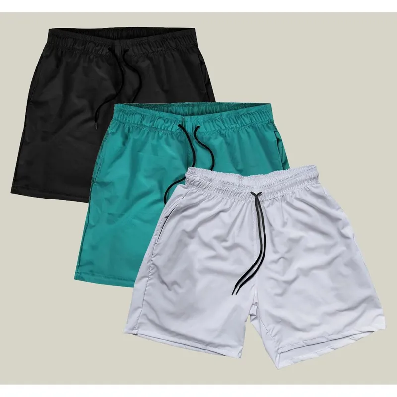 Kit 3 Shorts Masculino Elastano WSS Branco e Verde