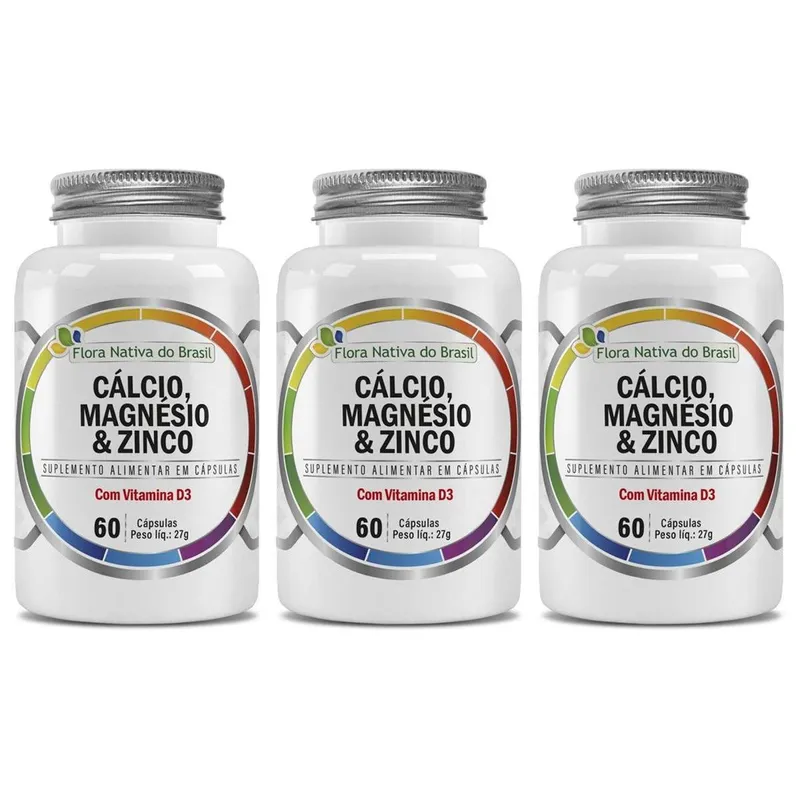 Kit 3x CMZ Cálcio + Magnésio + Zinco + Vitamina D3 60 Cápsulas Flora Nativa