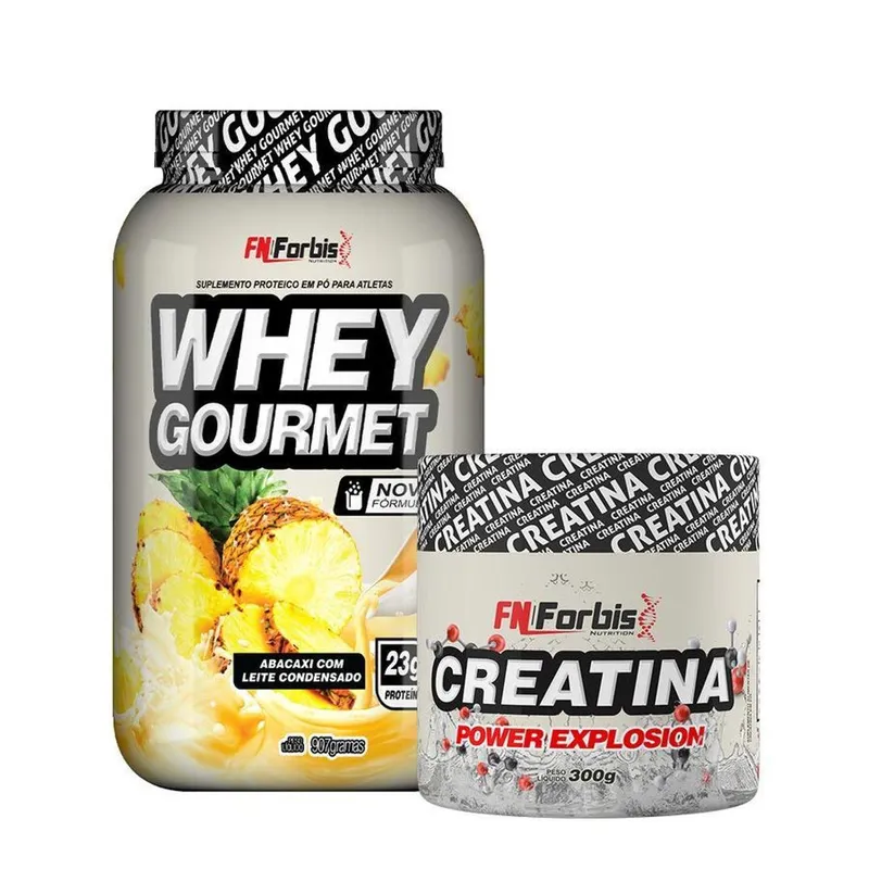 Kit Whey Protein Gourmet Pote 907g + Creatina Power Explosion Sem Sabor 300g - FN Forbis Nutrition
