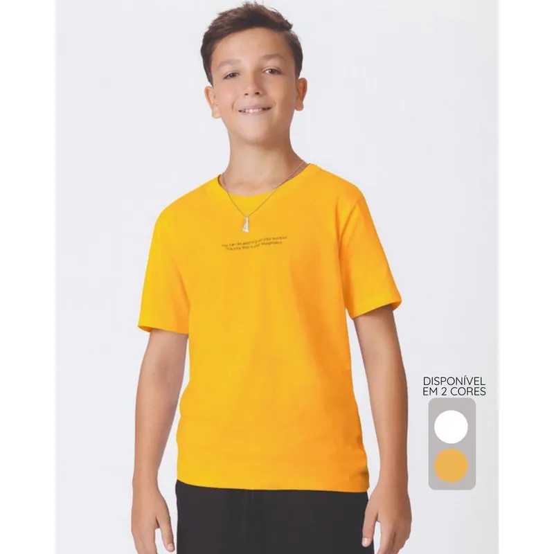 Camiseta estamapda verão moderna estilosa juvenil - Branco e Amarelo - Masculino 12 a 18 anos
