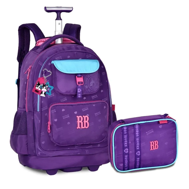 Mochila de Rodinhas Com Estojo Box Kit Escolar Rebecca Bonbon
