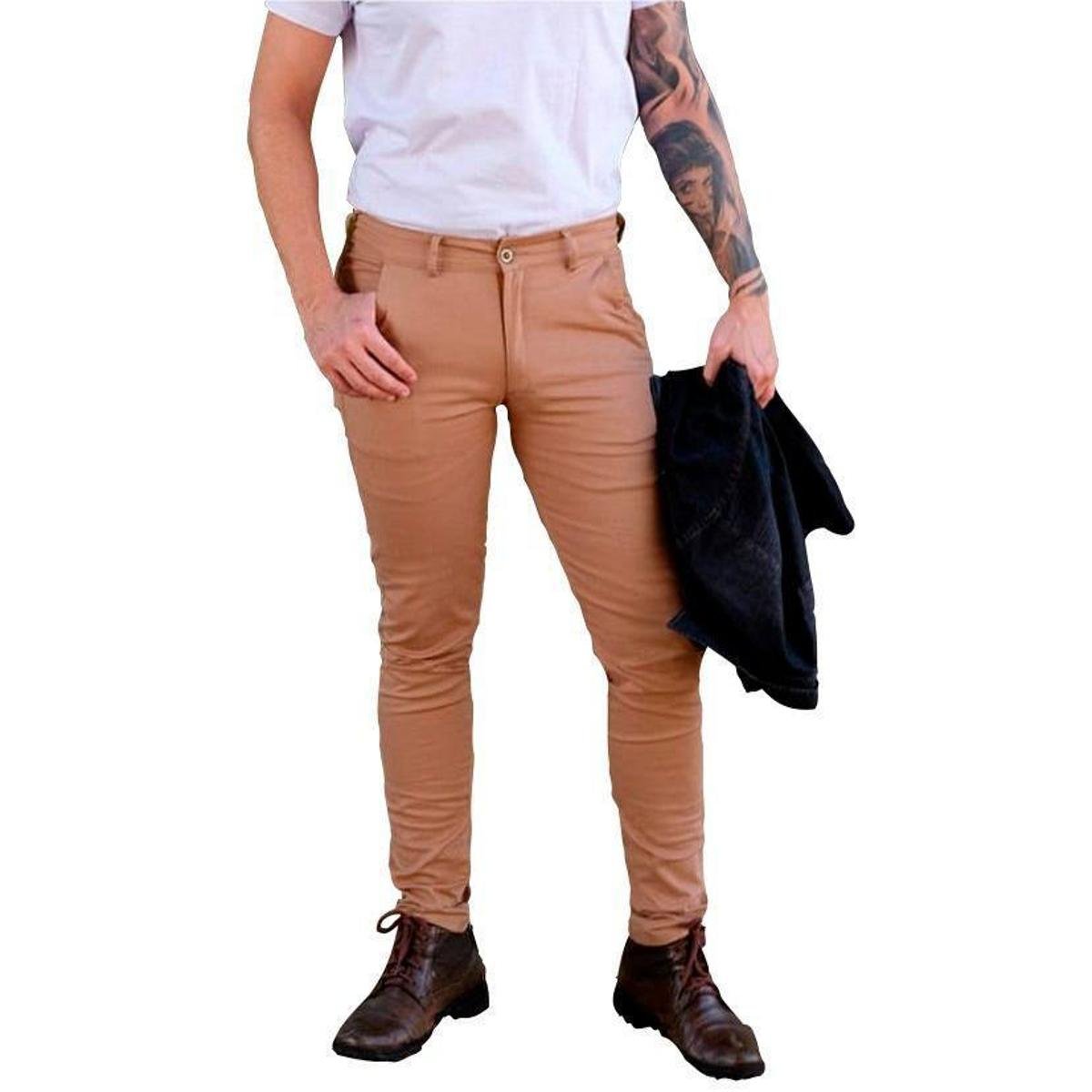 Calça Masculina Alfaiataria Sarja Elastano Lisa Claro