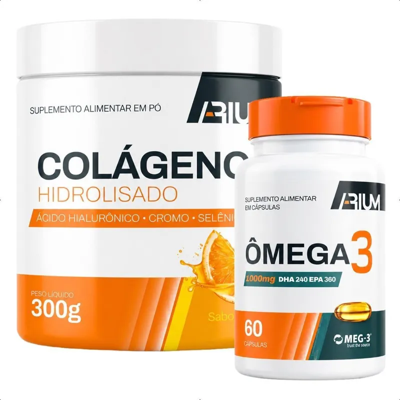 Kit Colágeno Hidrolisado Ácido Hialurônico 300g + Ômega 3 com 60 Capsulas Arium Suplementos