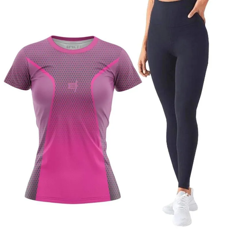 Kit Academia Blusa Feminina e Calça Legging Cós Alto Lisa Suplex Sem transparência Funcional Caminha