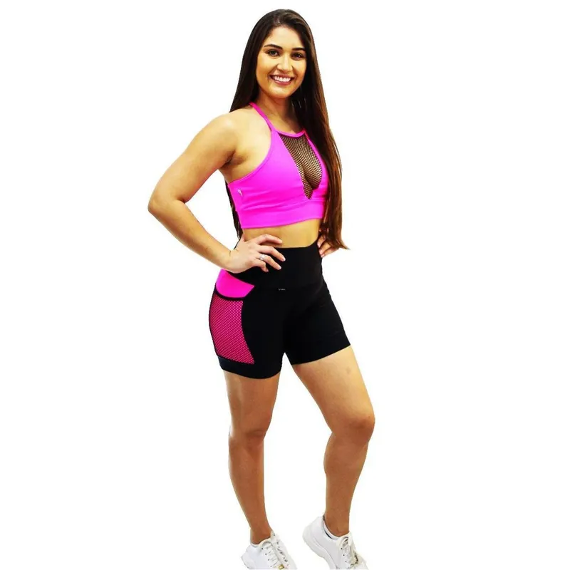 Shorts Cirre com bolso colorida detalhe em tela arrastão DA modas