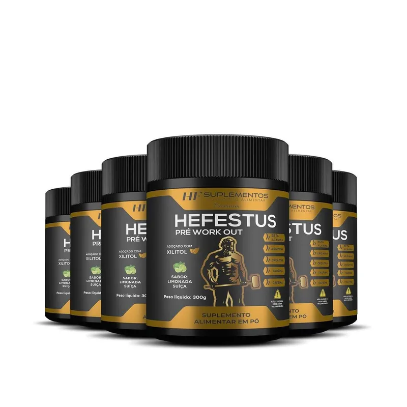 6x HEFESTUS PRÉ-WORKOUT SABOR LIMONADA SUIÇA HF SUPLEMENTOS