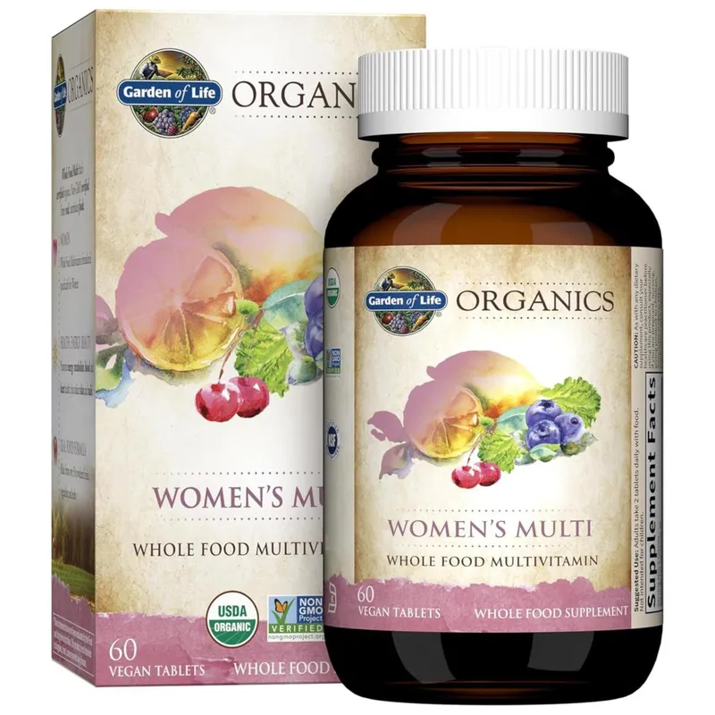 Suplemento multivitamínico orgânico Garden of Life Organics para mulheres 60 comprimidos