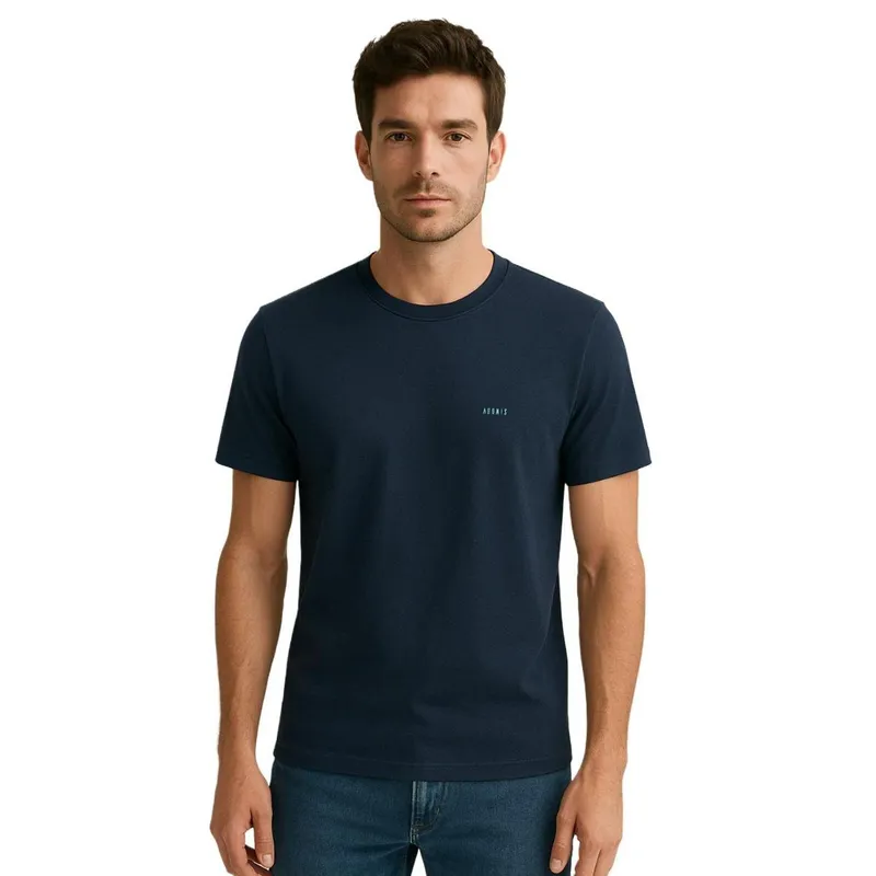 Camiseta Pima Azul Marinho Bordado Azul