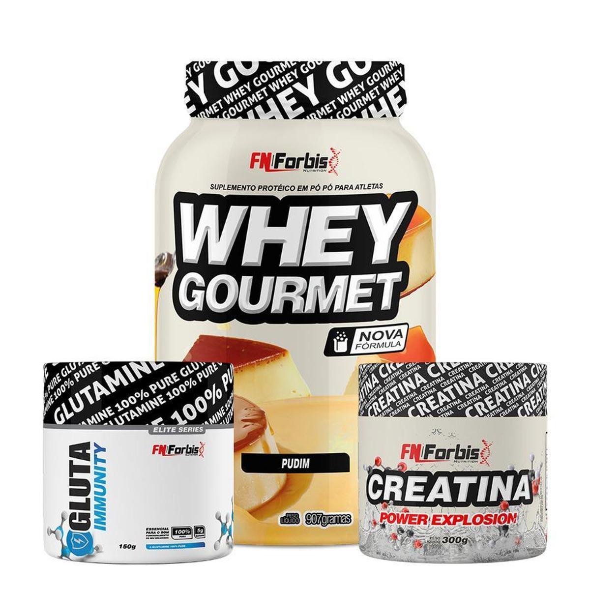Kit Whey Protein Gourmet Pote + Creatina 300g + Gluta Immunity 150g - FN Forbis