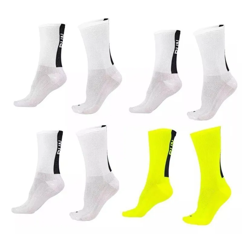 Kit 04 Pares Meia De Corrida Running B.v. Run Coloridas - BRANCO/AMARELO 36-42