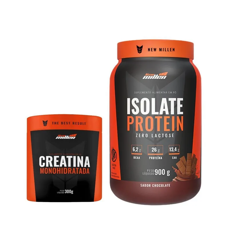 Whey Isolado New Millen Zero Lactose Pote 900 e Creatina