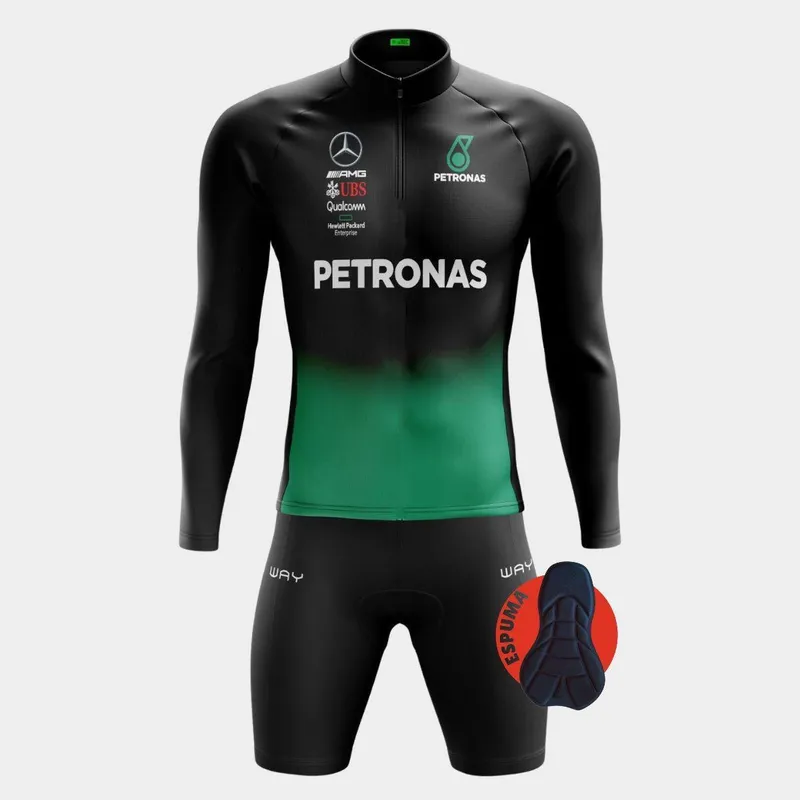 Conjunto Camisa Ciclismo Masculina Manga Longa PRO Bermuda de Espuma - Brasil Points - GG