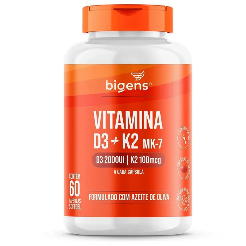 Vitamina D3 2000UI + K2 MK-7 100mcg 60 Caps - Bigens
