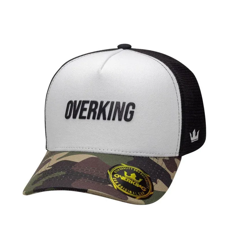 Boné Overking Aba Curva Trucker Camo Brand Preto / Branco