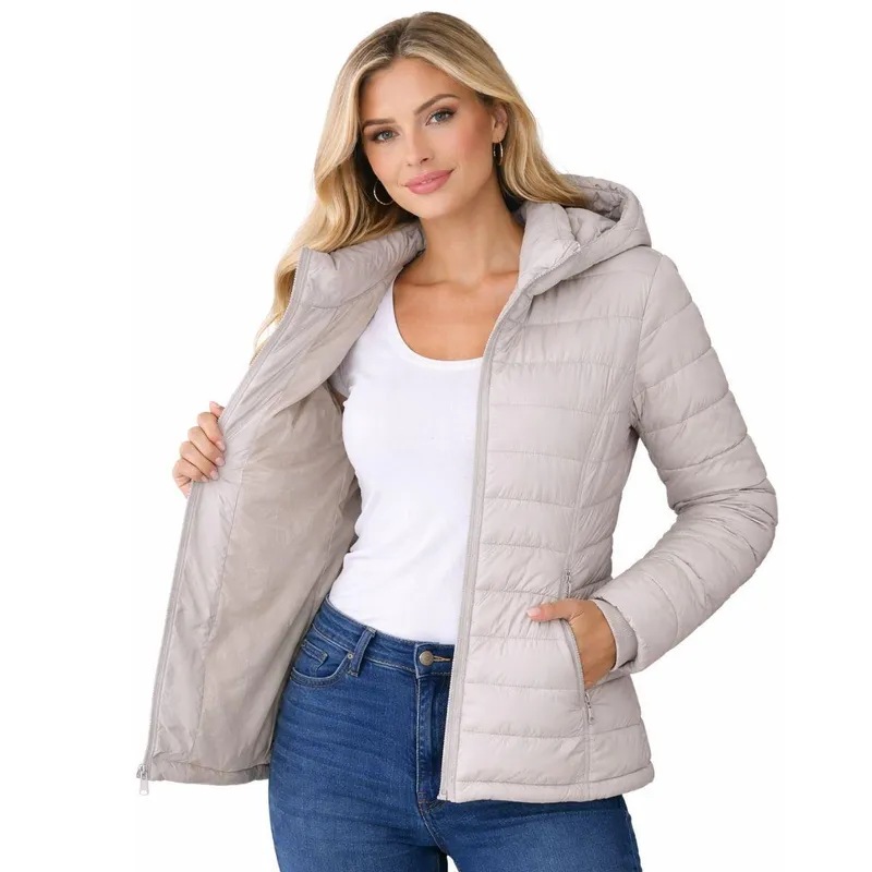 Jaqueta Parka Puffer Com Capuz Inverno Nylon