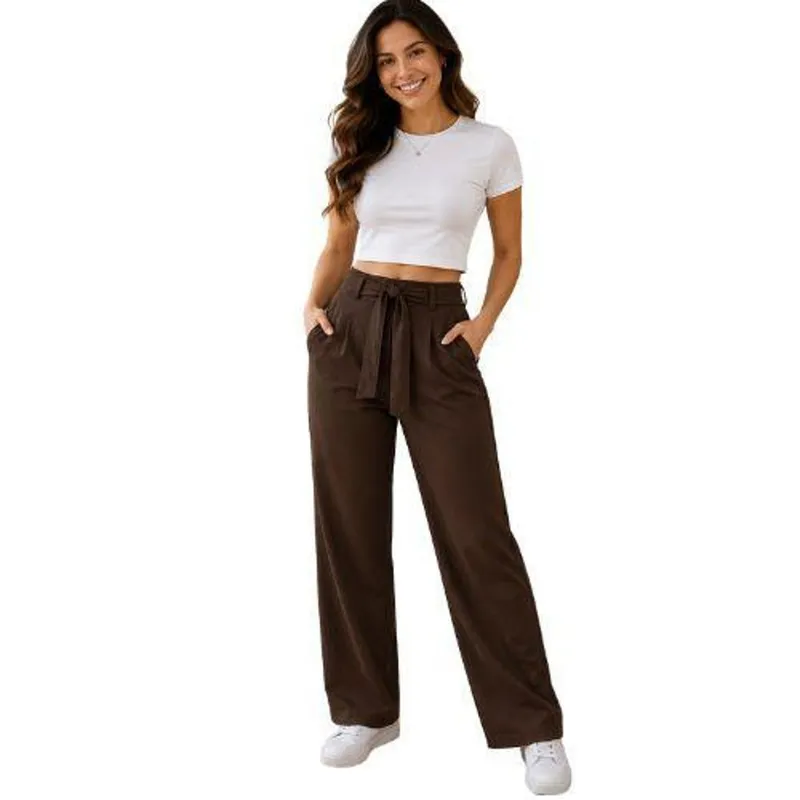 Calça Feminina Moletom Pantalona com Faixa e Bolsos Cereja Rosa