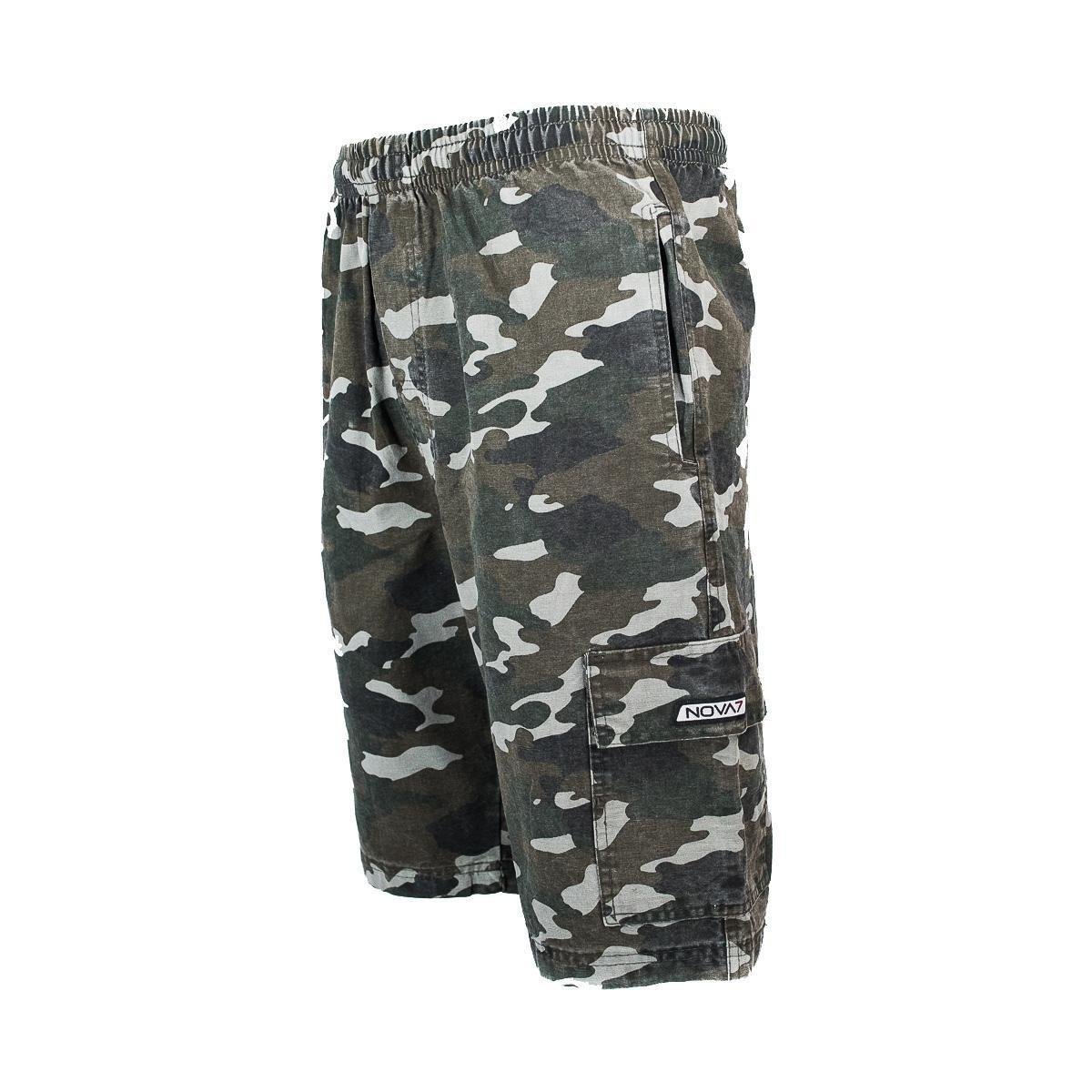 Kit 2 Bermudas Sarja Brim Camuflada Masculino Extra Plus Size Cargo 5 Bolsos Elástico Militar