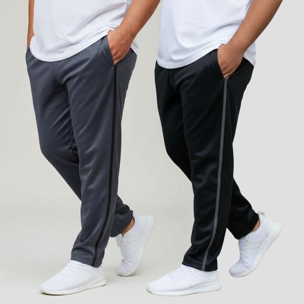Kit 2 Calça Plus Size Listra Lateral Helanca Academia Treino