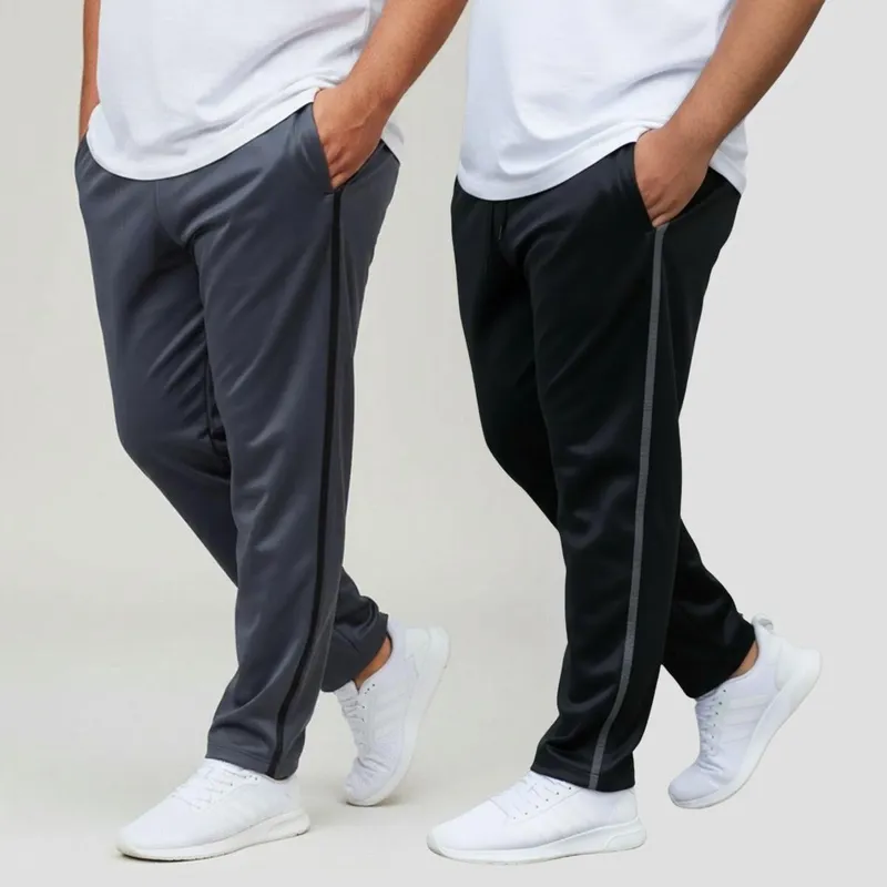 Kit 2 Calça Plus Size Listra Lateral Helanca Academia Treino