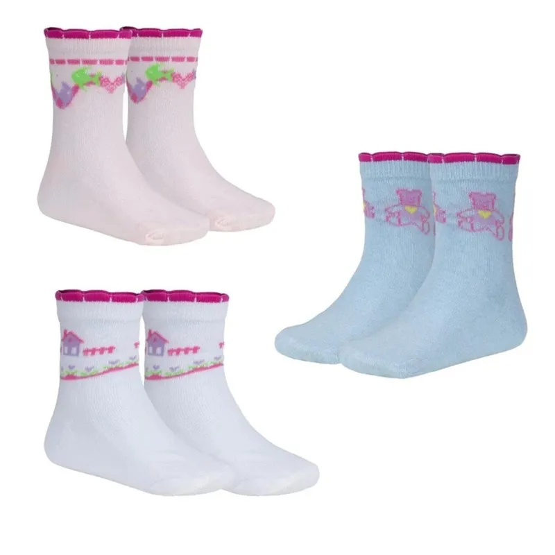 Kit 3 Pares de Meias Infantil Menina Algodão Confortavel Dallf