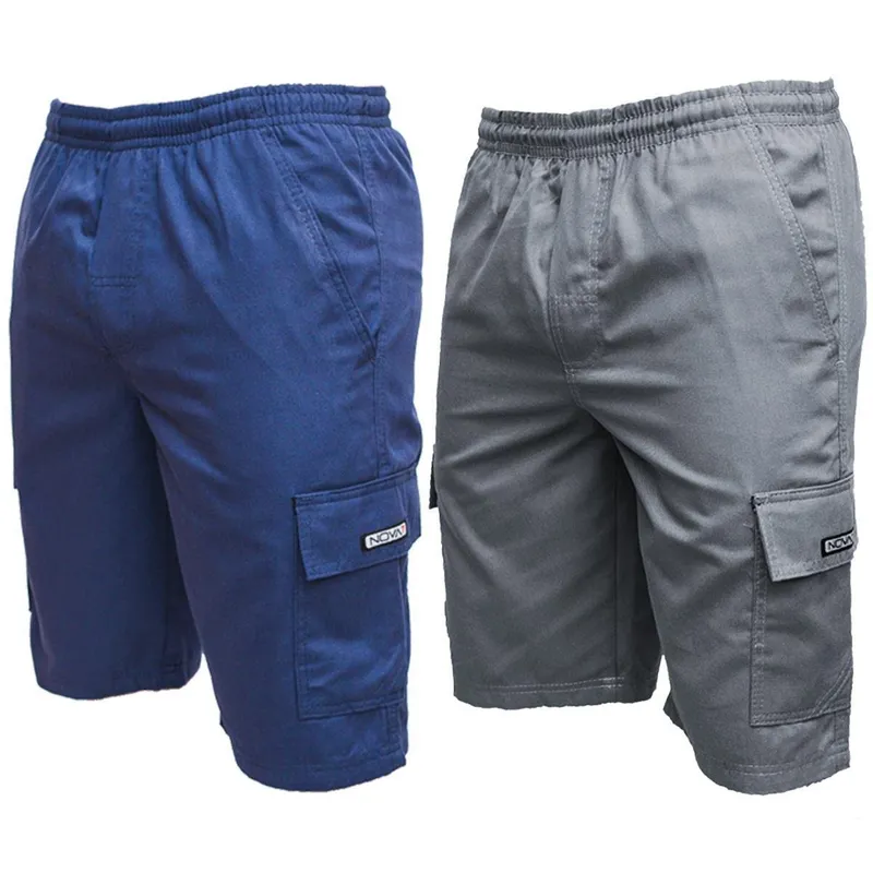 Kit 2 Bermudas Short Brim Cargo Sarja Elástico Cordão 5 Bolsos Masculino Uniforme