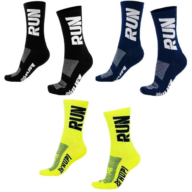 Kit 03 Pares Meia Corrida HUPI Run Preto Azul e Amarelo