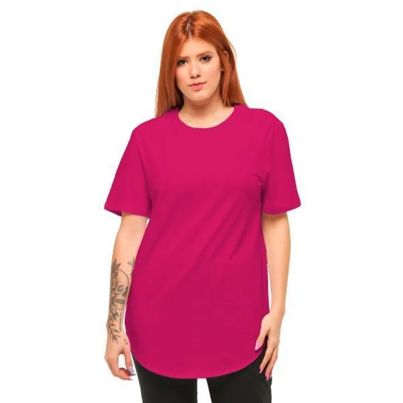 Camiseta Long line Feminina Manga Curta C1-ROSAPINK-P