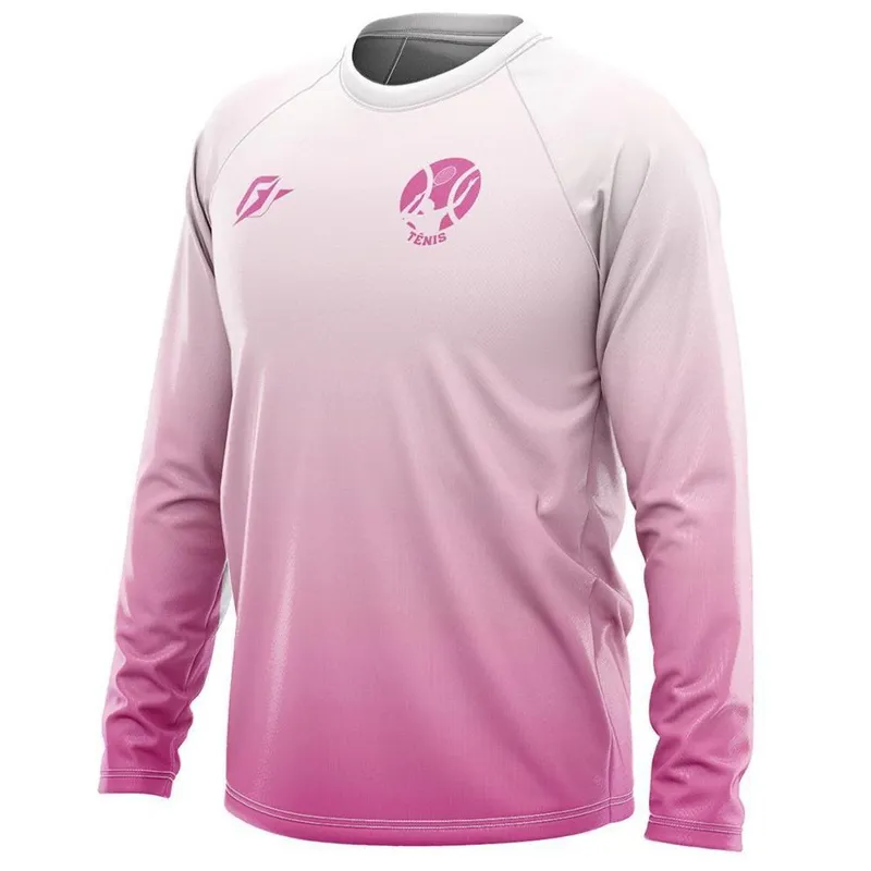 Camiseta Manga Longa Unissex Tênis Gradiente Tie Dye Rosa Light