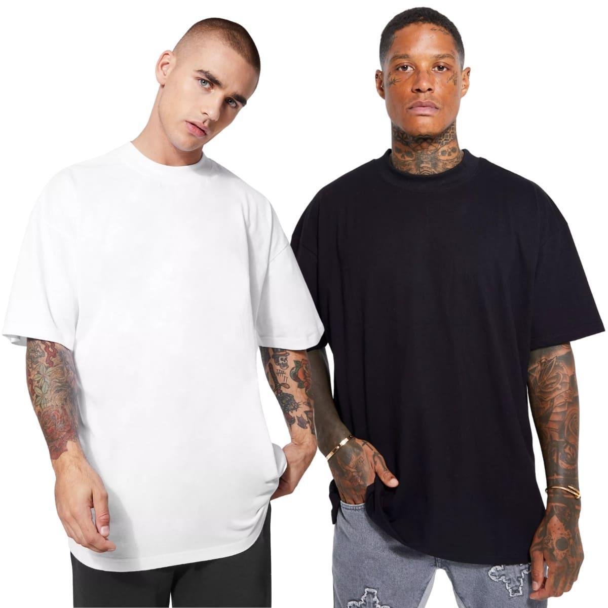 Kit 2 Camisetas Oversized Algodão Preta e Branca Gola Alta