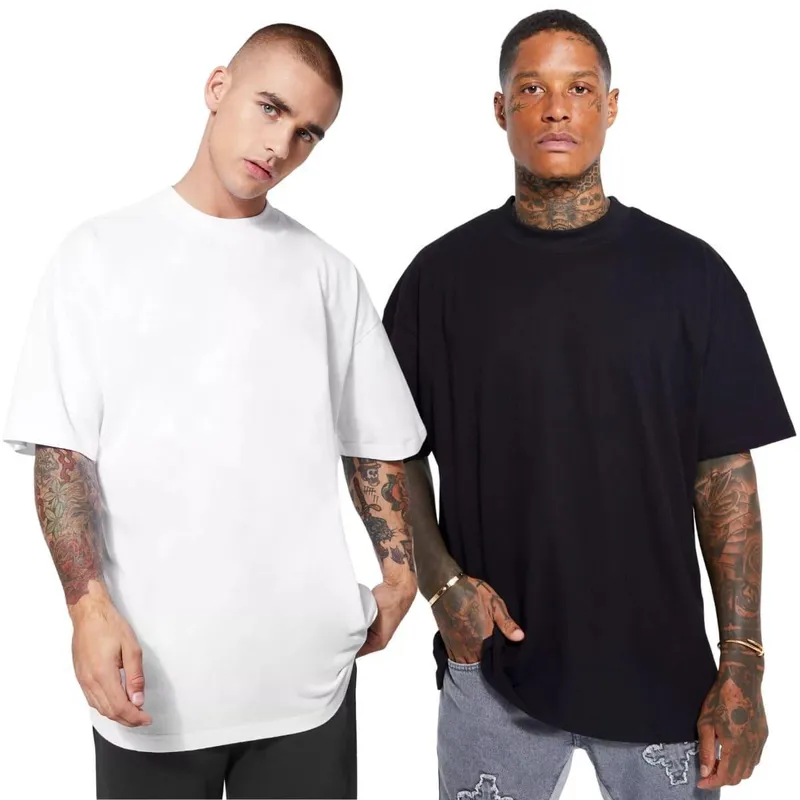 Kit 2 Camisetas Oversized Algodão Preta e Branca Gola Alta