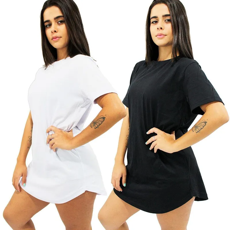 Kit com 2 Camiseta Longline Feminina Camisa Oversized Blusa Longa Básica TropiCaos