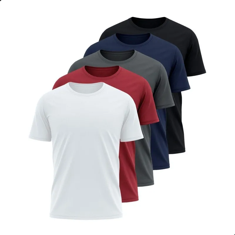 Kit 5 Camisetas Básicas Masculina Dry Lisa Tradicional Poliéster Confortável Treino