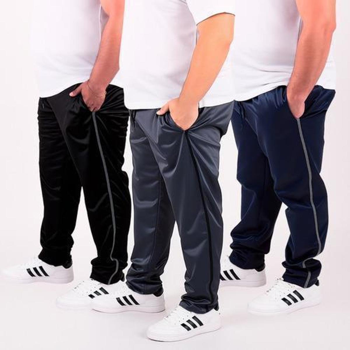 Kit 3 Calça Plus Size Listra Lateral Helanca Confortavél