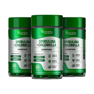 Kit 3x Pote Spirulina Com Chlorela 2x1, Rico em Proteínas, Vitaminas B, Selênio, Vegano, Denavita