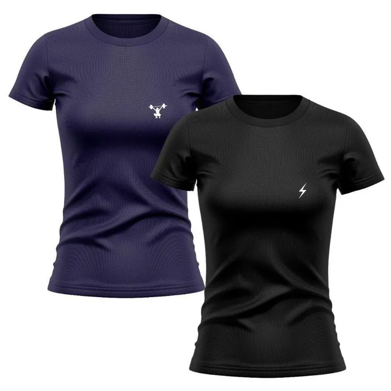 Kit 2 Camisetas Manga Curta Raio Feminino