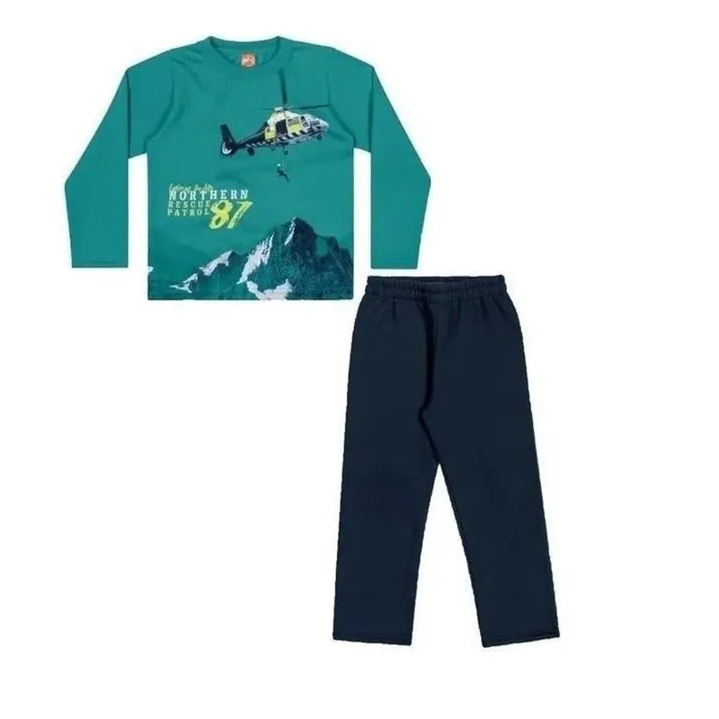 Conjunto juvenil moletom verde gola redonda