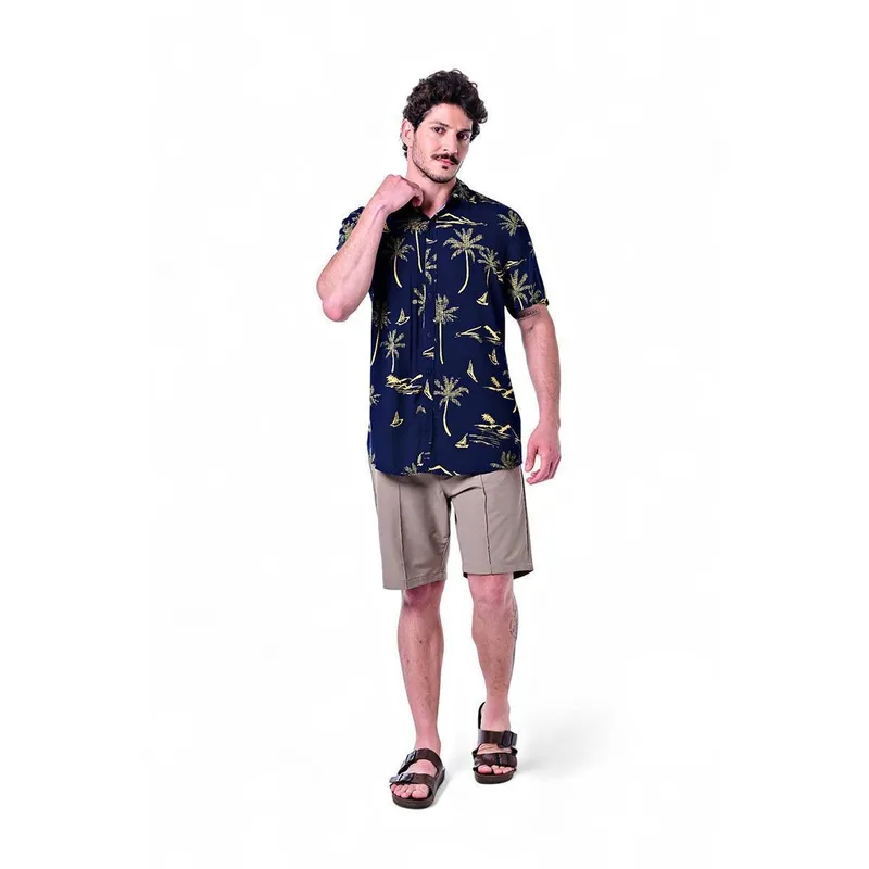 Camisa Masculina Viscose Estampa Coqueiros