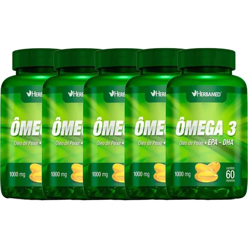 Kit 5X Ômega 3 1000mg - 60 Cápsulas - Herbamed