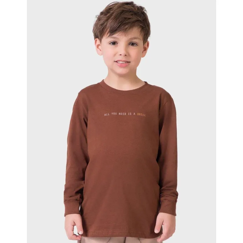 Camiseta Estampada Com Punhos Elegante Quentinho Dia a Dia Inverno Frio - Menino 4 a 14 anos