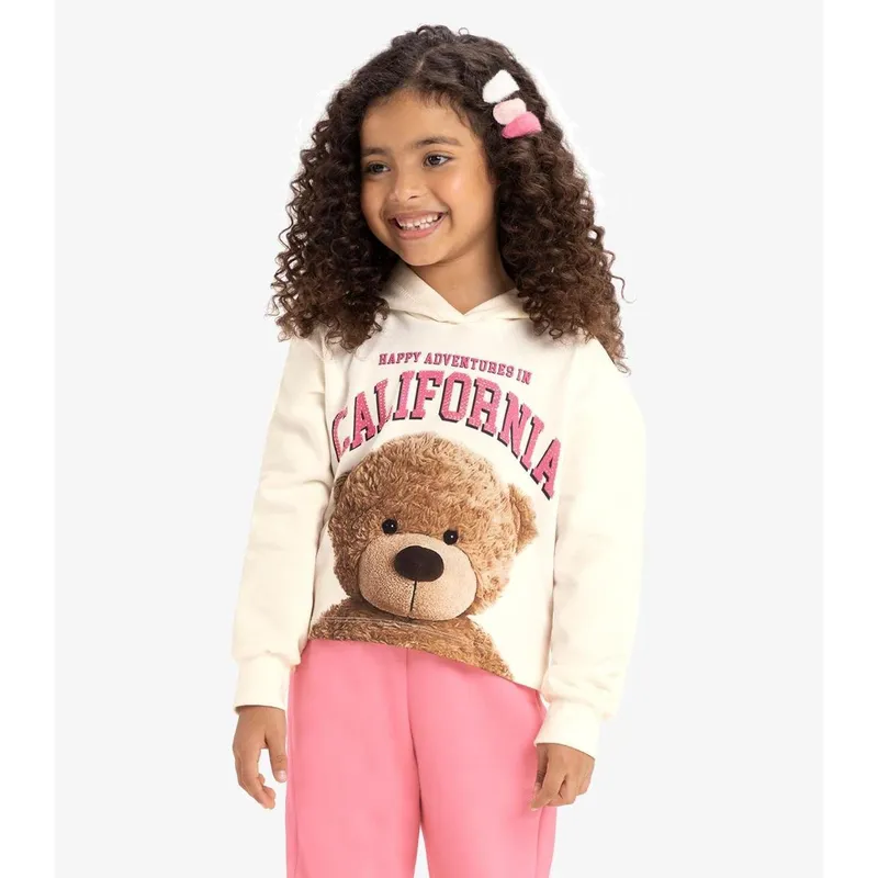 Blusão Menina Ursinho Com Capuz Rovi Kids Bege