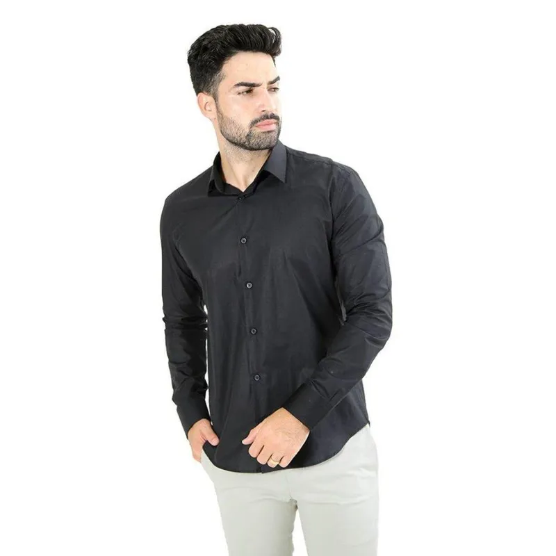 Camisa Masculina Ixória Super Slim Fit Manga Longa Preta